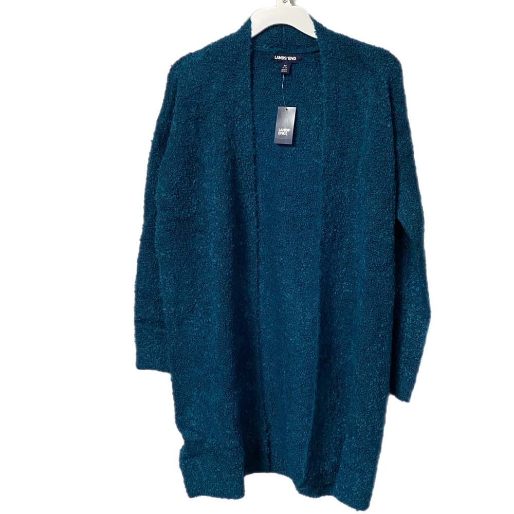 Lands' End Women's Teal Open Front Long Cardigan Sweater S, M, L NWT